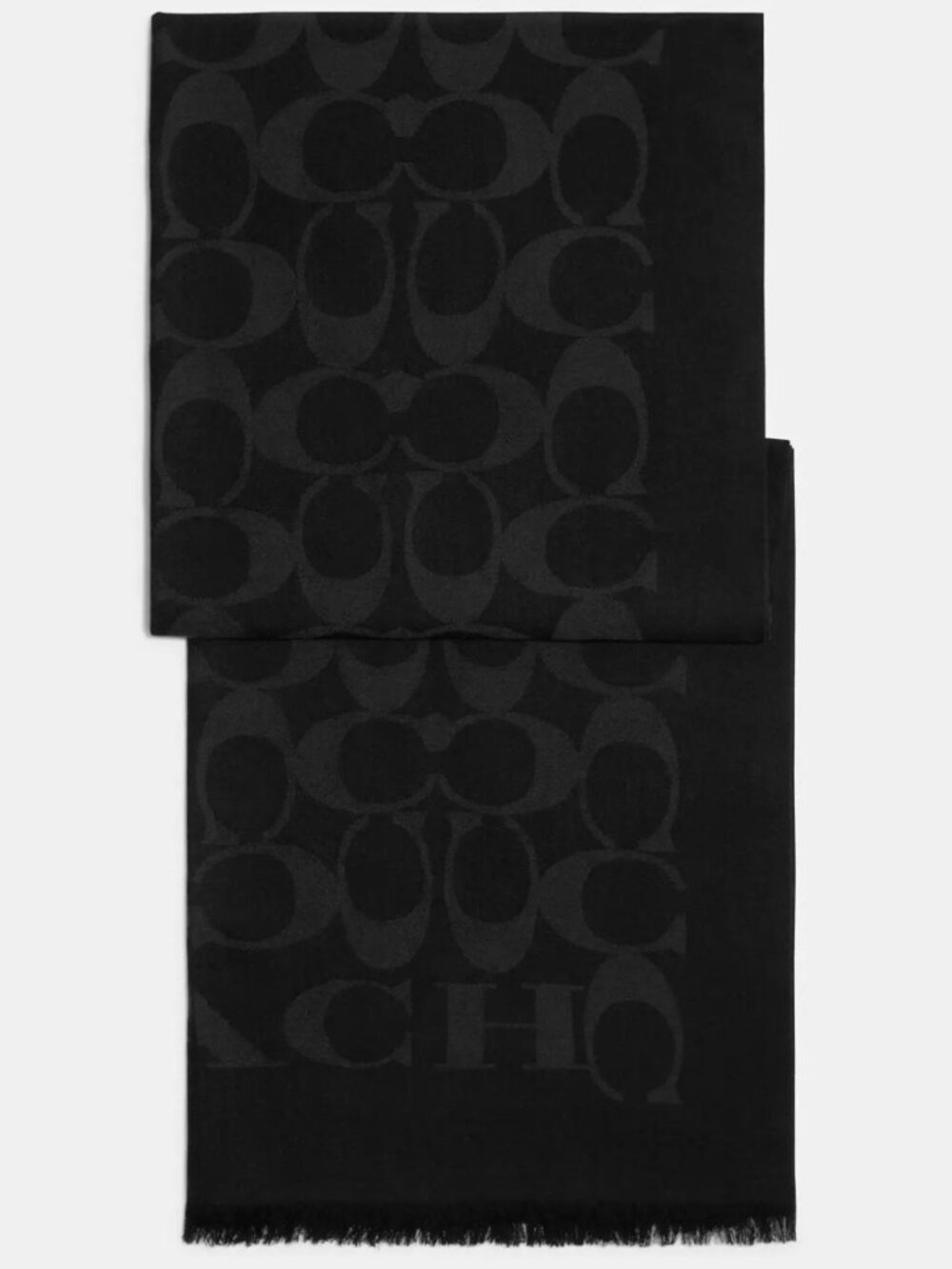 Coach Scarf/ Wrap/ Shawl With Signature "C" Design In Wool & Silk - Black - NWT
